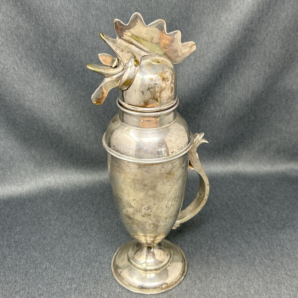 Vintage 1990s Restoration Hardware Silver Plated Rooster Cocktail Martini Shaker